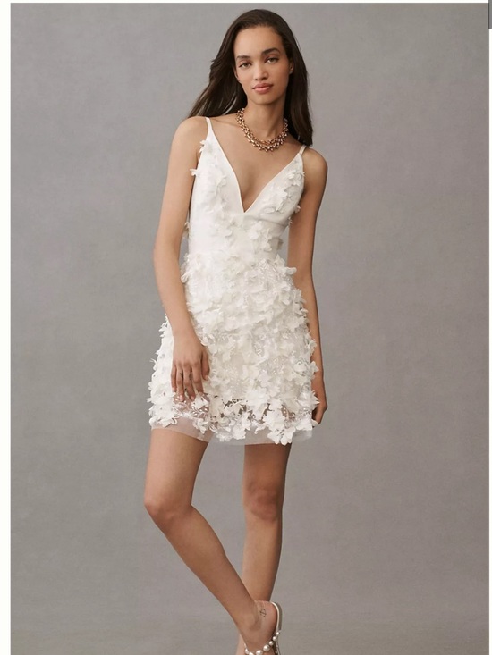 helsi riley off white 3d floral applique deep v-neck fit & flare mini dress XS - Picture 9 of 9